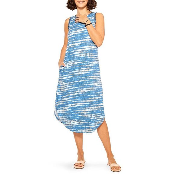 Nic+Zoe Women's Dotty Lines Tank Dress Large Blue Multi - Picture 1 of 3